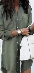 Army green tunic shirt with frayed edges